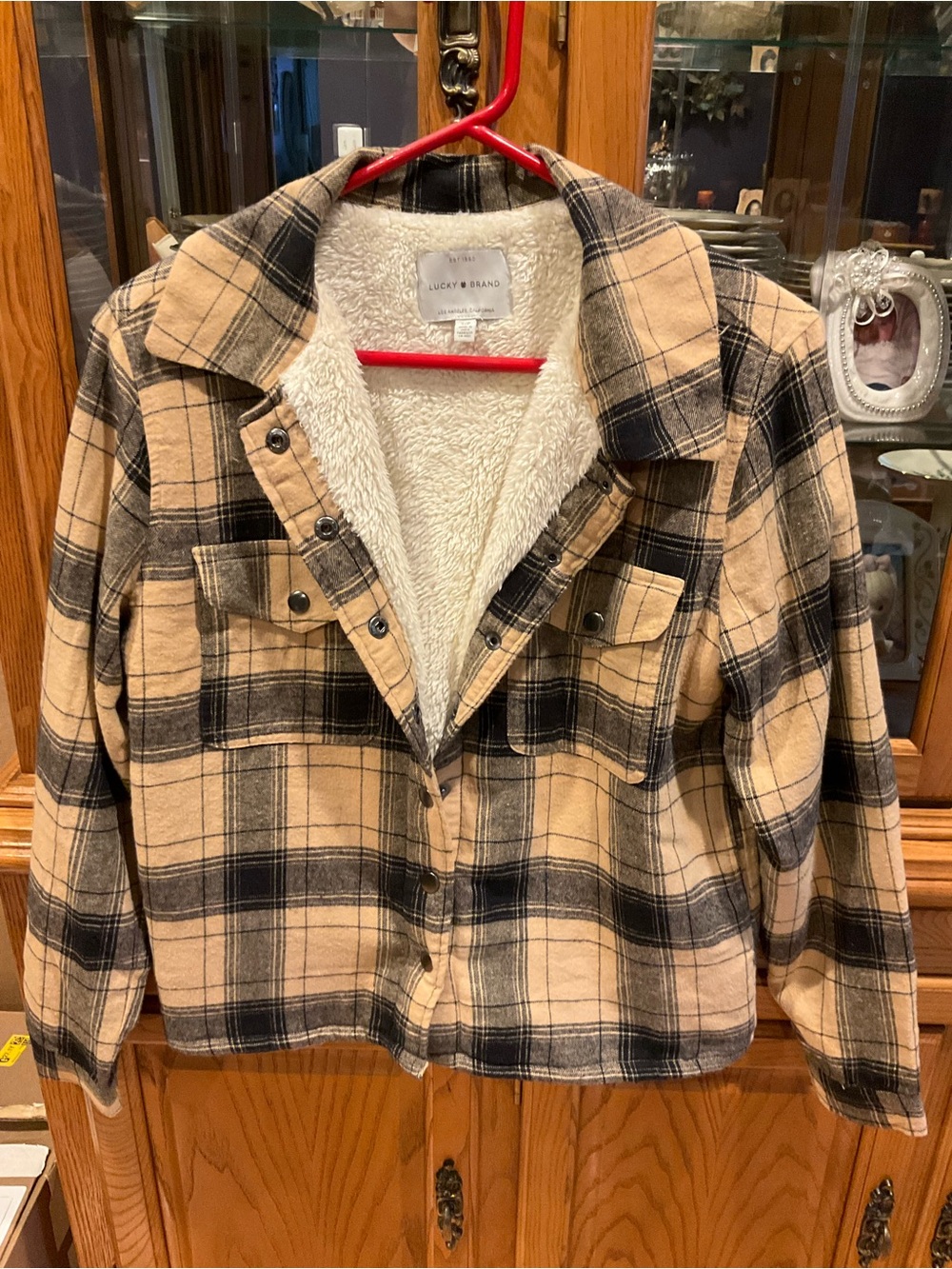Lucky Brand Tan & Black Plaid Sherpa-Lined Jacket